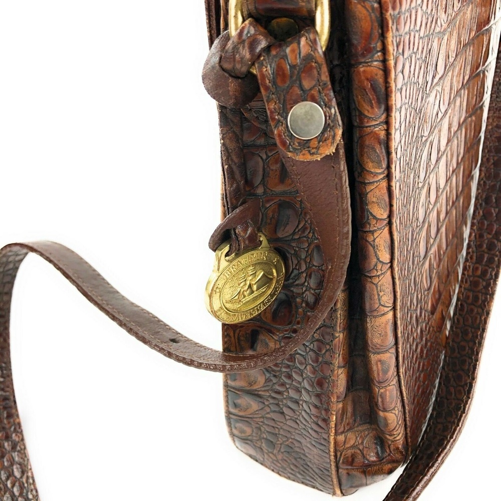 VTG Brahmin Brown Leather Crocodile Horn Crossbody - Picture 3 of 8